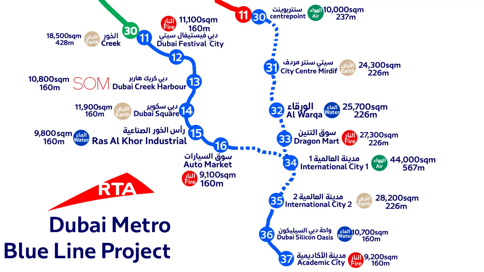 Dubai Blue Line RTA map